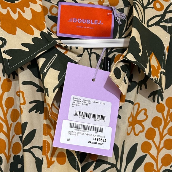 NWT LA DoubleJ Artemis Dress in Forest Orange, green, tan, sleeve maxi - Picture 3 of 6